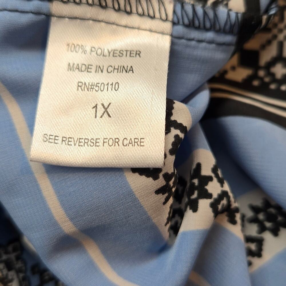 Feathers Women's Dress 1X Blue Black Short Sleeveless Sun Plus Size 14W 16W - Picture 4 of 6